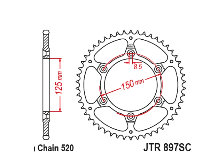 50T JT Steel Rear Sprocket JTR897.50 SC Fits KTM 250 EXC Enduro TPI 2018 - 2021 - Image 2 of 2