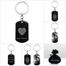 Stainless Steel Personalized Fingerprint Text Engraving Custom Dog Tag Keychain