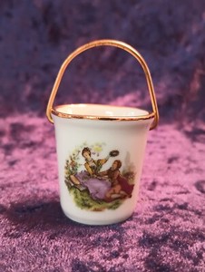 Dollhouse Porcelain Bucket  signed Watteau , Limoges France