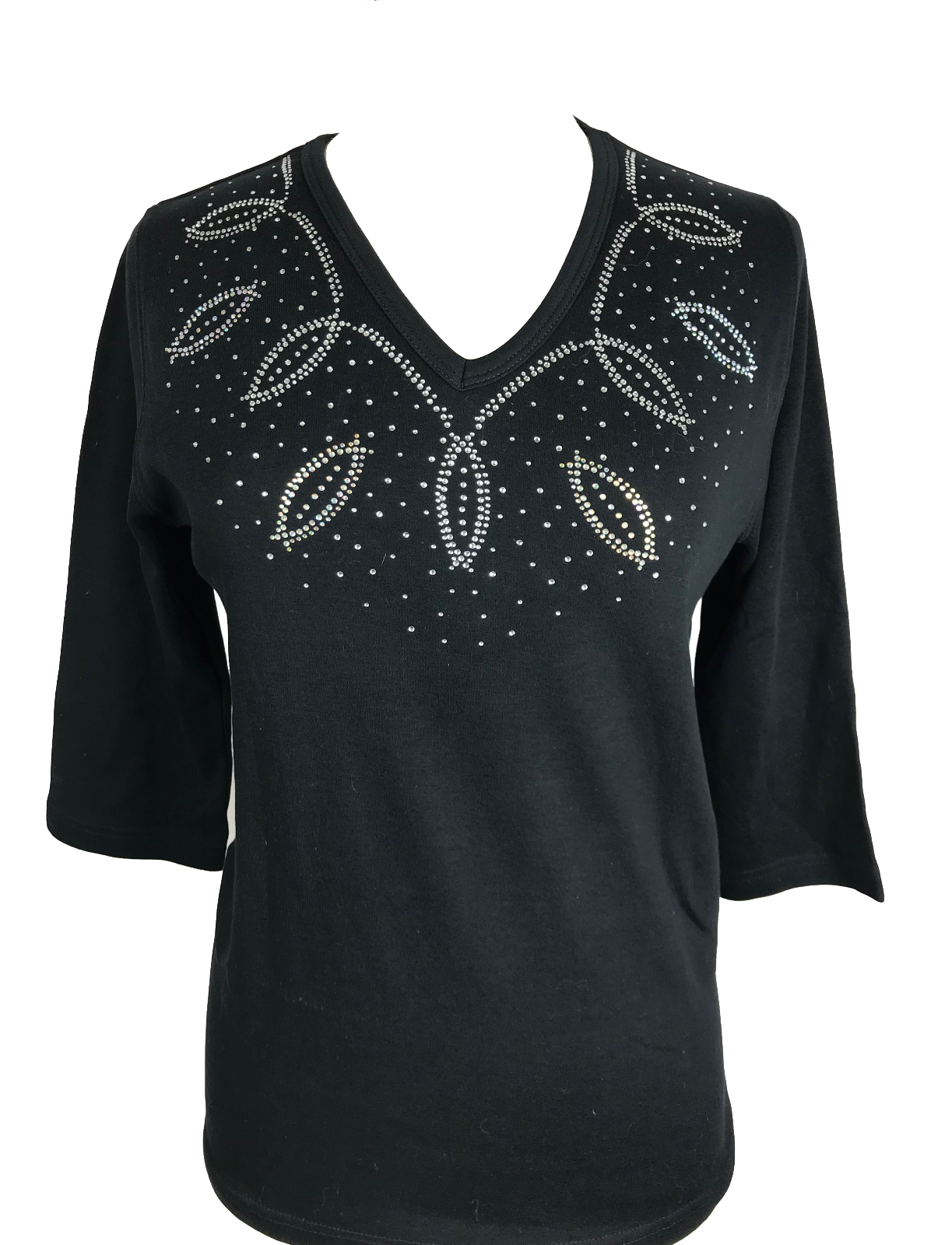 BiBi Slub Jersey Rhinestone V Neck Top