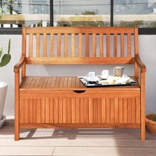 Tangkula Wooden Outdoor Storage Bench Large Deck Box