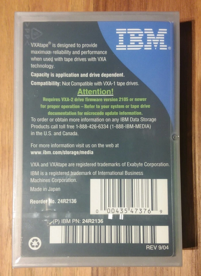 Genuine IBM VXA tape X10 Data Cartridge 40GB/80GB 124 Meters 24R2136 - Image 2 of 2