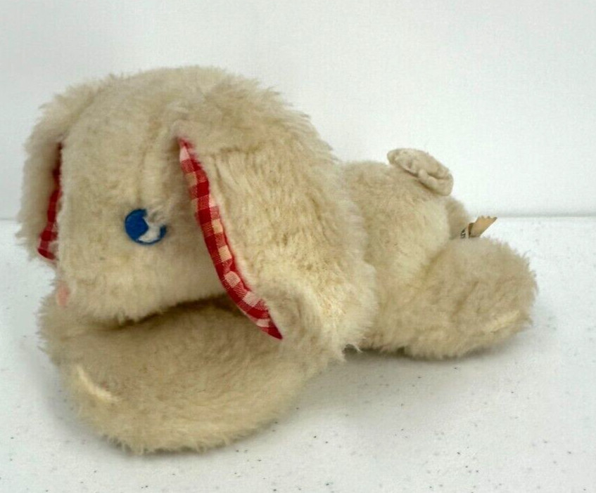 Eden Toys Inc. Baby Rattle Cream Wooly Stuffed Lamb Red Plaid Ears Plush Animal