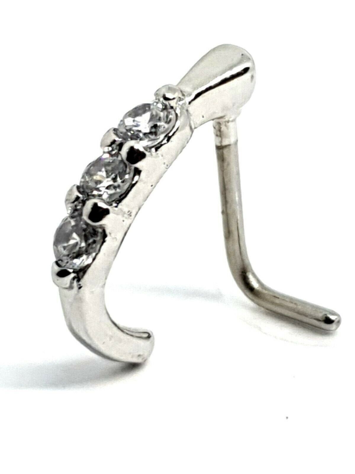 Nose Stud Cuff Cz Cubic Zirconia Silver Plt L Bend 316l Steel Nose Half Ring