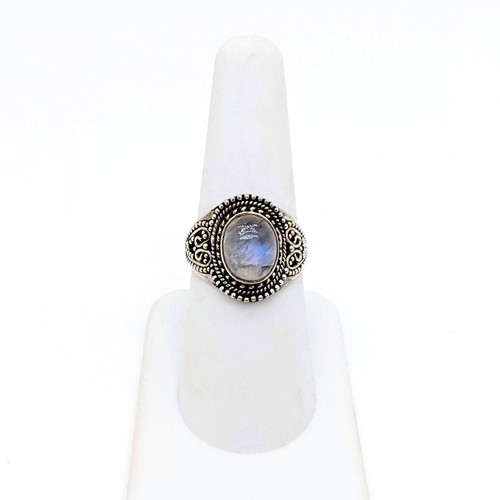 Oval Rainbow Moonstone 925 Tribal Style Ring - Picture 2 of 6