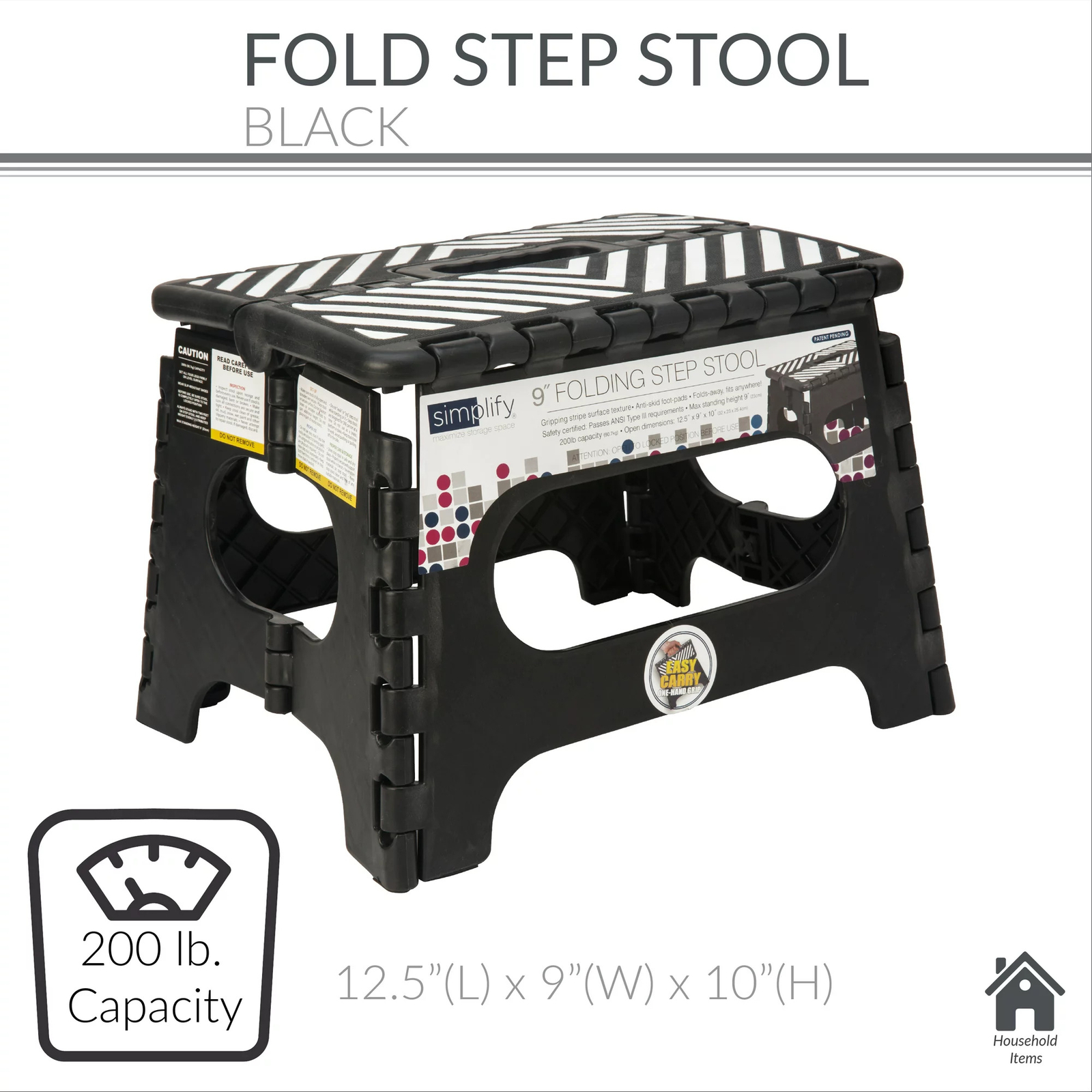 Plastic 9" Stripe Top Single Step Folding Step Stool, Black eBay