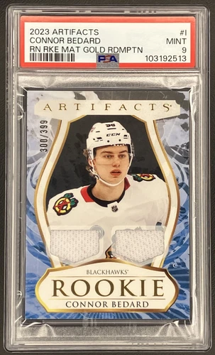 Connor Bedard 2023-24 Artifacts Rookie Materials Gold Redemption #1 /399 PSA 9