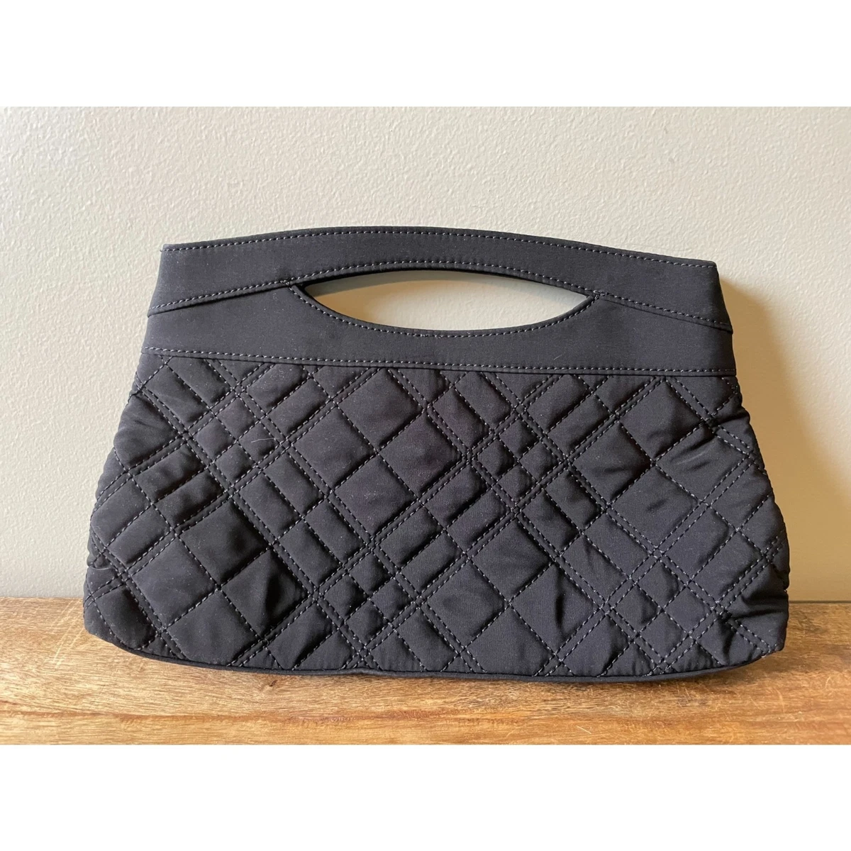 Vera Bradley Black Quilted Clutch Magnetic Closure Handbag Purse