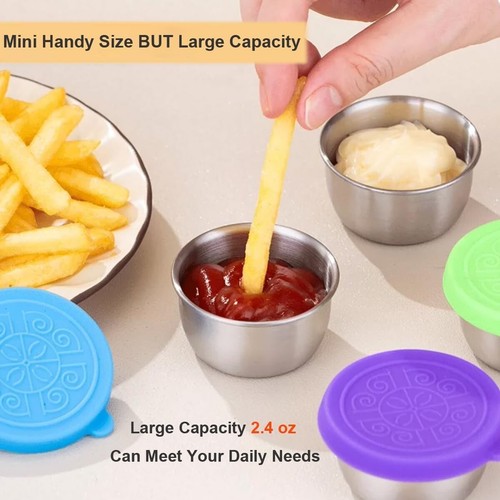 6 Pack Salad Dressing Container To Go 2.4oz Small, Leakproof Silicone Lids - Picture 2 of 5