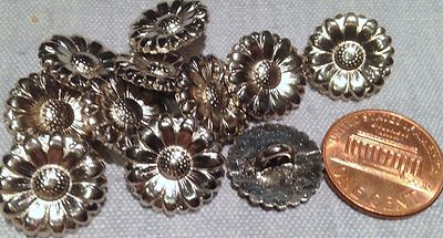 12 Shiny Silver Tone Metal Buttons Daisy Flower Almost 5/8'' 15mm # 7407