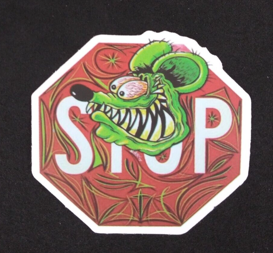 Green Rat Stop Sign Rat Fink Sticker 2.18