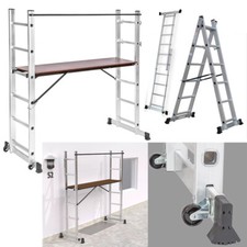 3in1 Aluminium Folding Ladder Movable Multi-Purpose Step w/Scaffold Platform