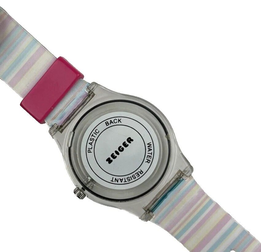 Reloj ZEIGER Mujer Niñas Cuarzo Rayas Banda Rosa Números Nuevo Batería Funcionamiento Foto 4 de 4