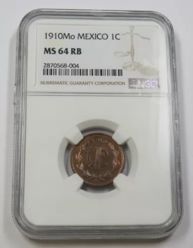 1910 Mo NGC MS64 RB | MEXICO - 1 Centavo 1c Coin #34348A
