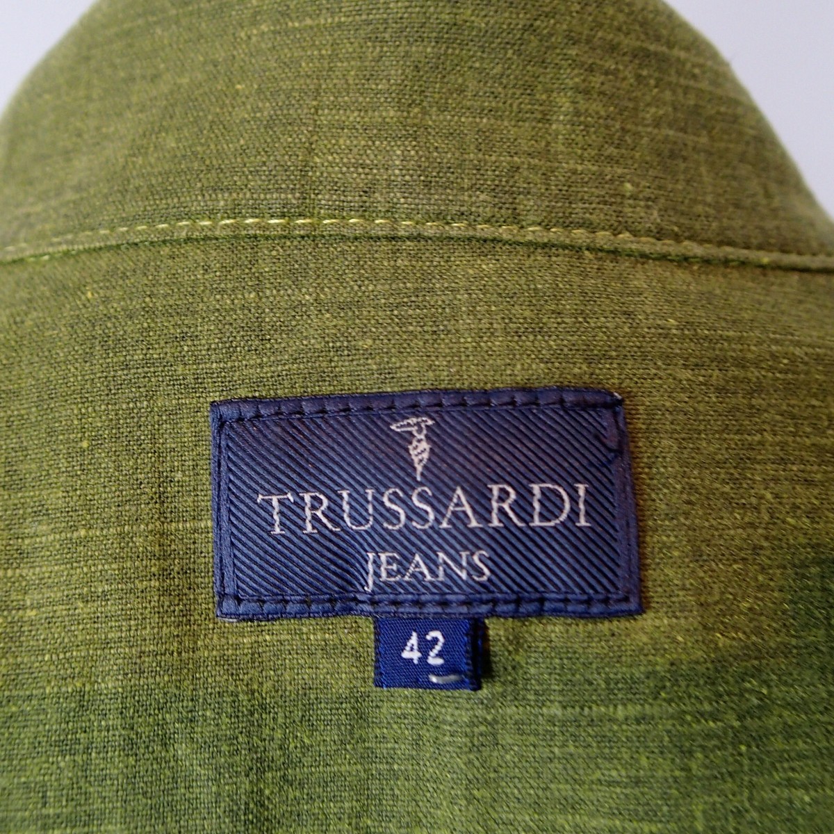 Trussardi jeans Blazer Italy sz 42 green jacket top linen