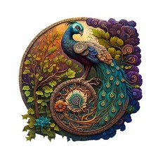 Stress Relief 3D Round Peacock Wooden Jigsaw Puzzle Set, Irregular Shaped Gift