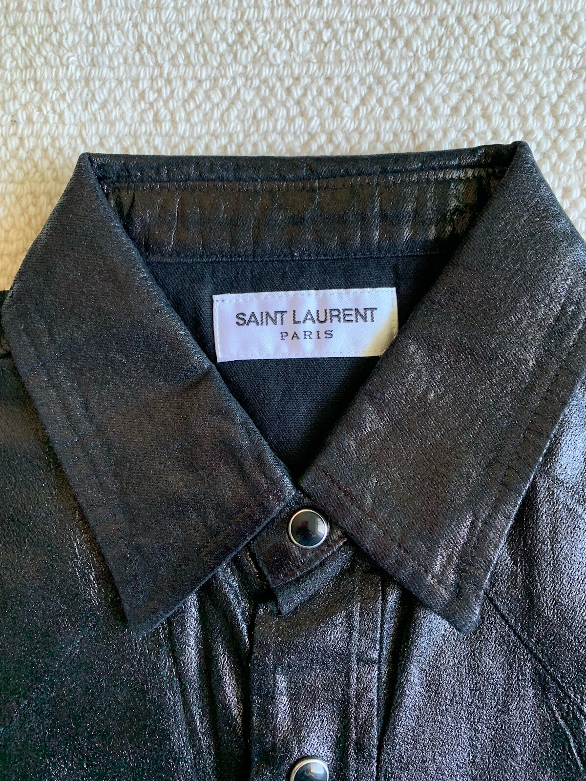 Camicia denim smaltato abbottonato lucido Saint Laurent nuova con etichetta