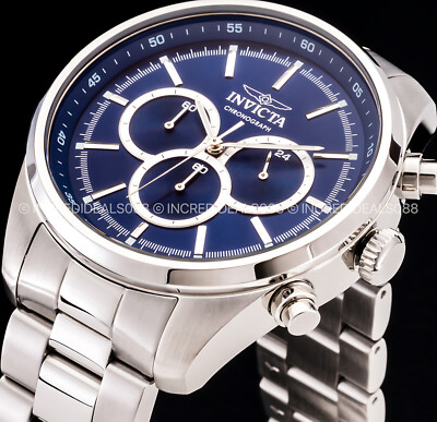 Invicta Mens SPECIALTY CHRONOGRAPH Blue Dial Silver 48mm Bracelet Watch Reloj