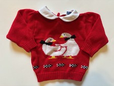 EUC Toddler Girls Vintage Red Collared NANNETTE Sweater Size 24 Months GEESE