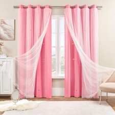 Pink Curtains for Girls Kids Bedroom Decor 2 Panels Pink Blackout Curtains wi...