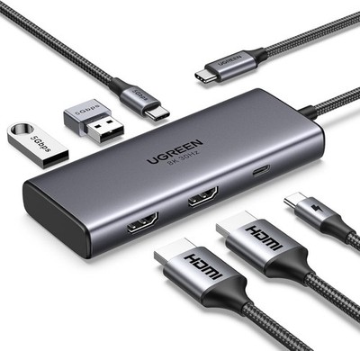 UGREEN USB-C Dockingstation 6-in-1 Dual 4K 8K HDMI 100W PD Hub Revodok 206