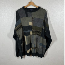 Dockers Men's XL Knit Geometric Sweater Gray Black Pullover Crew Neck