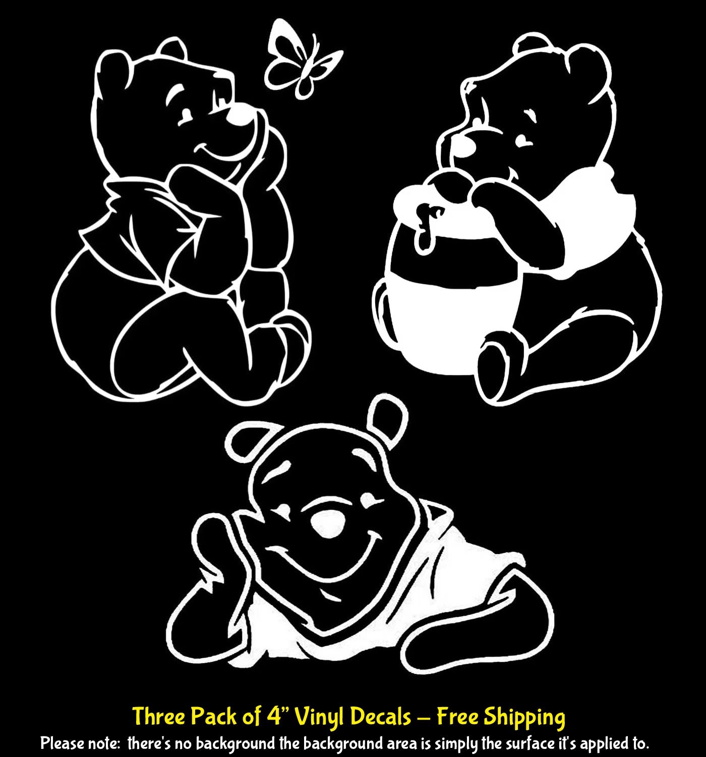 Winnie The Pooh Three 4" Vinyl Decals Car Any Flat Surface Tumbler Laptop Mugs