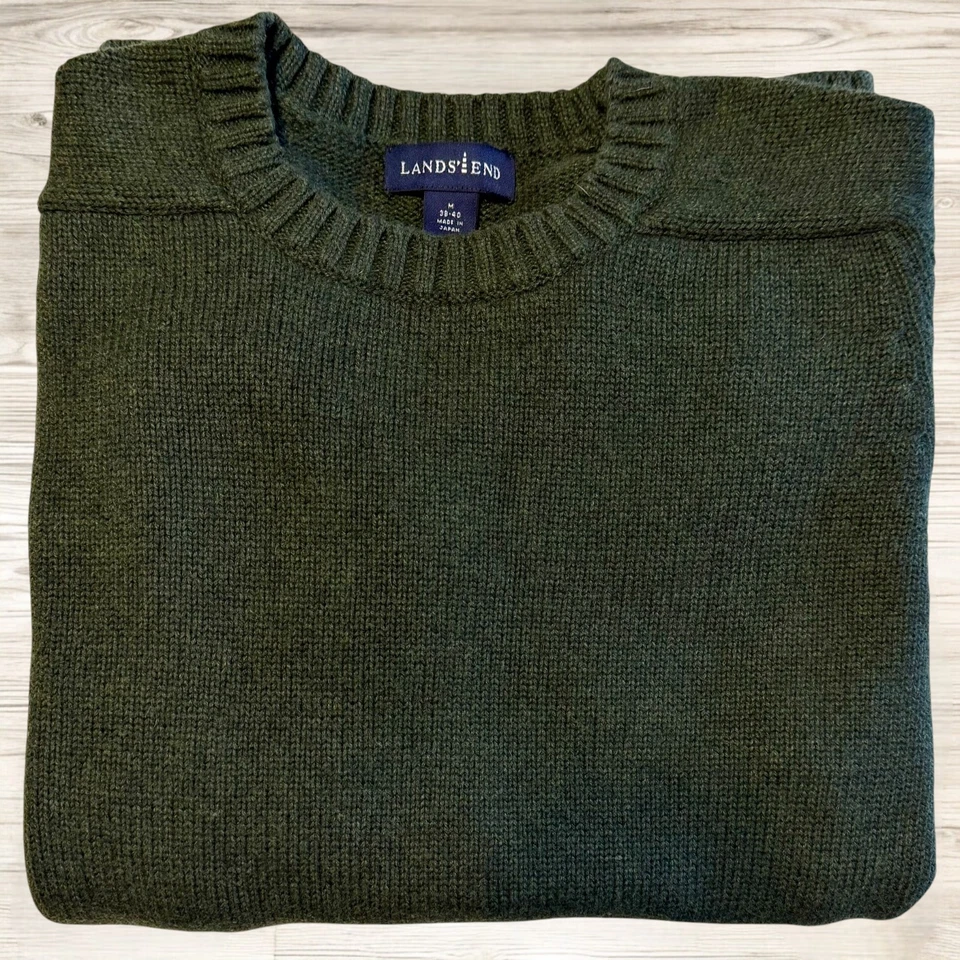 Suéter Vintage Lands’ End Talla M Verde Algodón Cuello Redondo Tejido Japón Cabina Clásico Foto 2 de 4