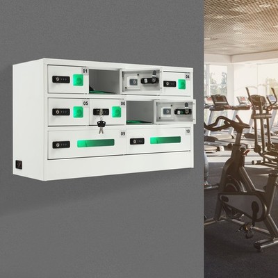 10 Bays Mobile Cell Phone Steel Locker Charging Station Cabinet With Charger