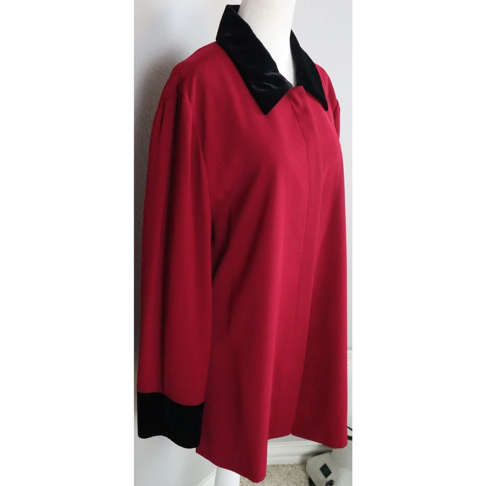 Traje Pantalón Traje De Colección Años 80 90 Susan Bristol Rojo Pierna Ancha Negro Cuello Terciopelo Plus 16 Foto 4 de 4