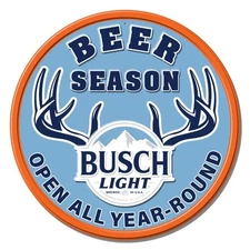 Busch Light Beer Season Open All Year Hunting Tin Metal Bar Sign Made In The USA