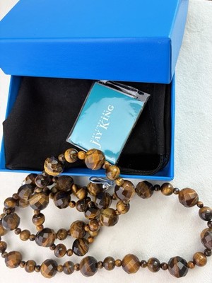 Jay King Tiger Eye Necklace Sterling DR 925 Faceted 30.5  Long Convertible W/box