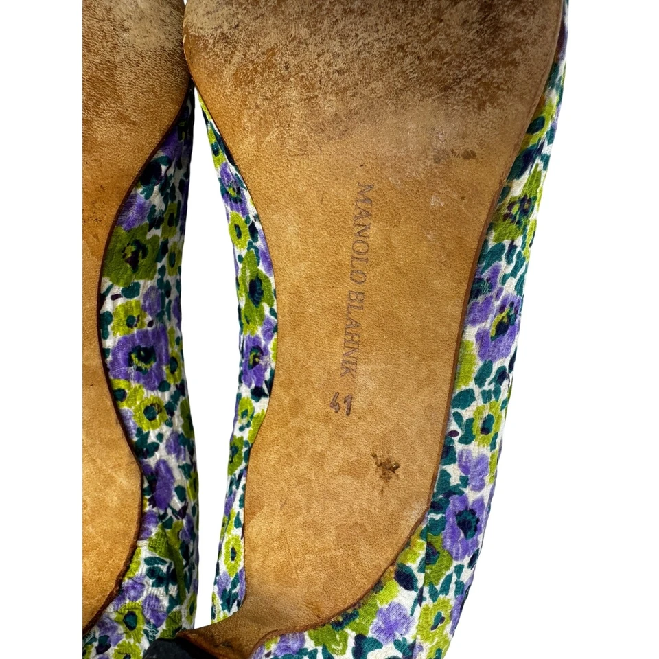 Zapatos de salón Manolo Blahnik Floral Joya Hebilla Gatito Tacón Vintage Púrpura Verde EU 41 Foto 4 de 4