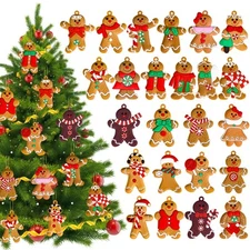 24Pcs Mini Gingerbread Man Ornaments for Christmas Tree - Holiday Hanging Cha...