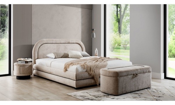 Exklusive Beige Schlafzimmer Garnitur Doppelbett Polster Nachttische-image