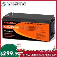 12V 300AH LiFePO4 Lithium Battery 15000+Cycles 200A BMS Solar Off-grid RV 3.8kwh