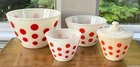 FIRE KING RED DOT MIXING BOWL SET WITH GREASE JAR AND LID