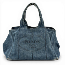 Borsa a mano originale PRADA Milano Denim Canapa KC537
