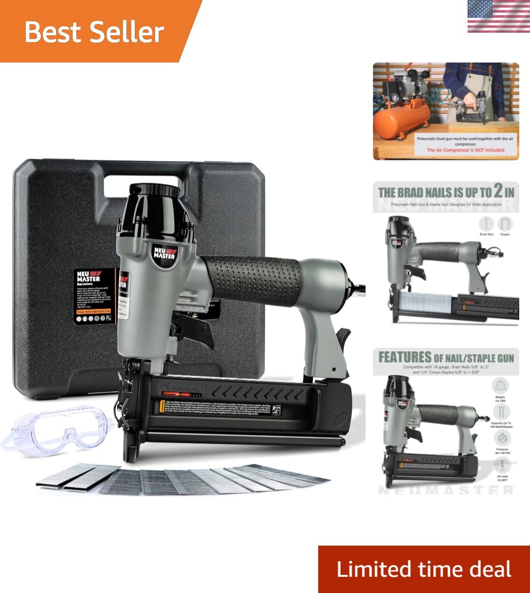 Metal Pneumatic Nailer & Stapler with Easy Tool-Free Setting