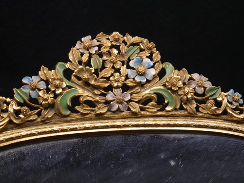 VINTAGE GOLD ORMOLU colored ENAMEL MATSON USA VANITY DRESSER PERFUME MIRROR TRAY