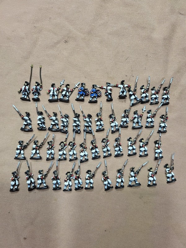 15mm painted SYW French Infantry with command, Old Glory (48 figures)