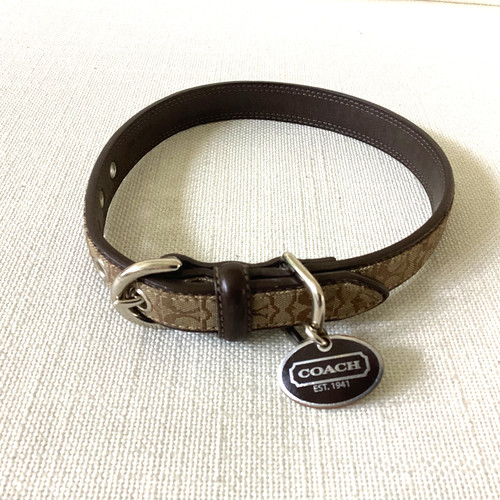 Coach Signature Monogram Brown Leather Dog Collar Medium 4003 13.5-16.5 Inch