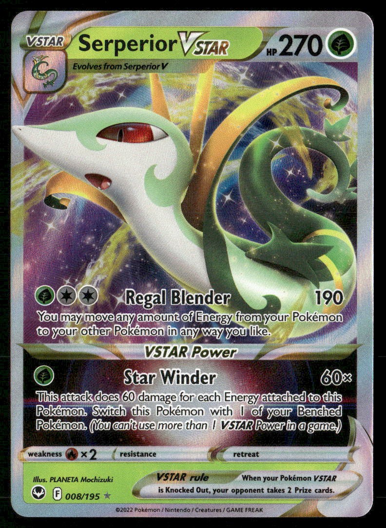 SERPERIOR VSTAR 008/195 HOLO VSTAR RARE SILVER TEMPEST POKEMON NM