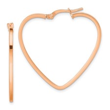 14K Rose Gold Polished Heart Hoop Earrings L-33 mm, W-1.5 mm