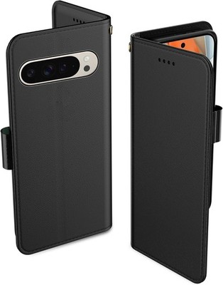 Google Pixel 10 Pro XL Case, PU Leather Flip Cover Wallet Protector, Black
