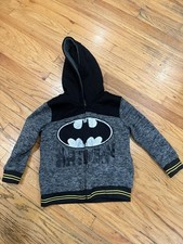 Batman Boys Full Zip Fleece Hoodie Gray Black Yellow Zip Hooded Size 6