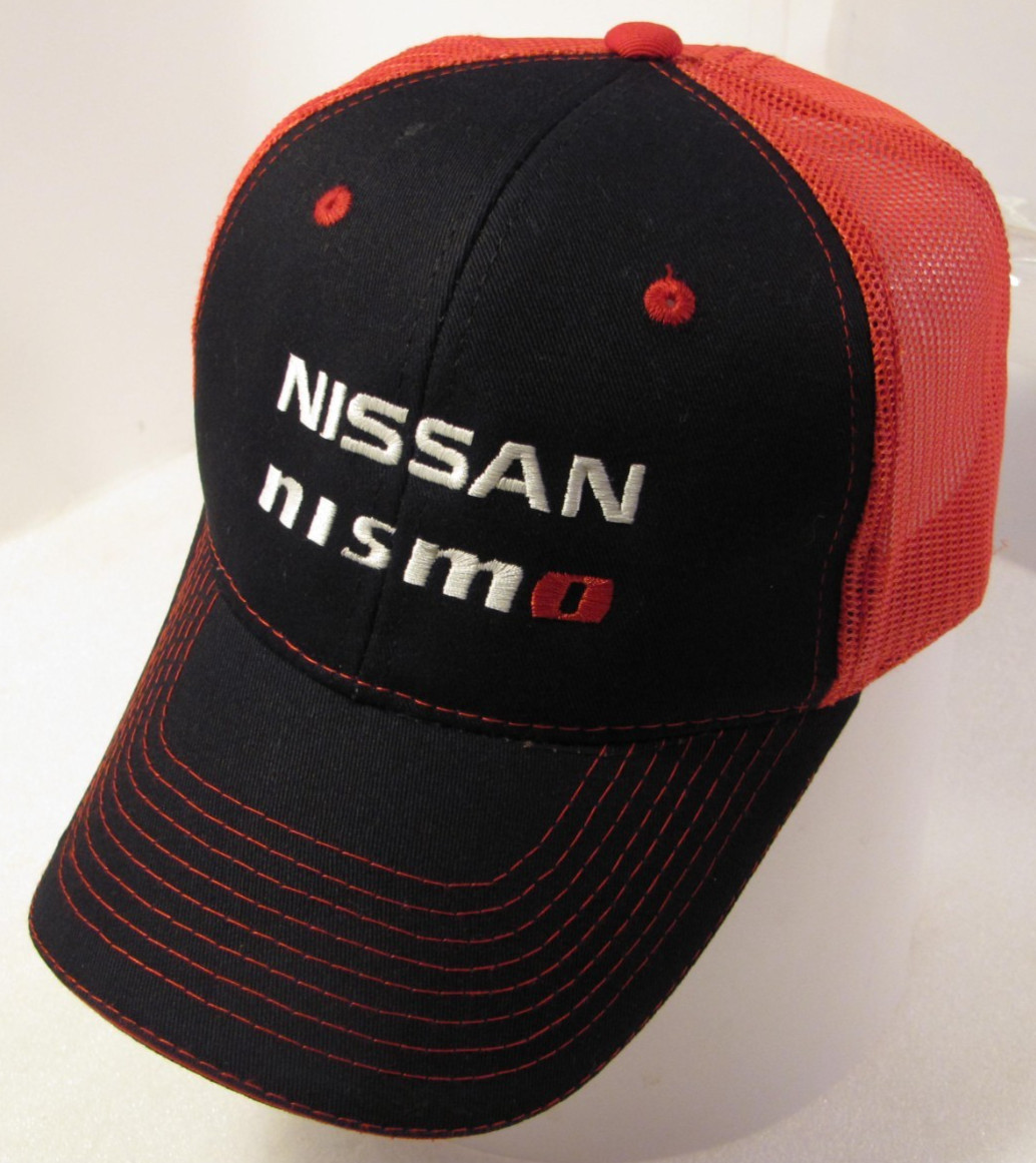 Mens Black Red Stitch Adjustable Sports Car Logo Cap