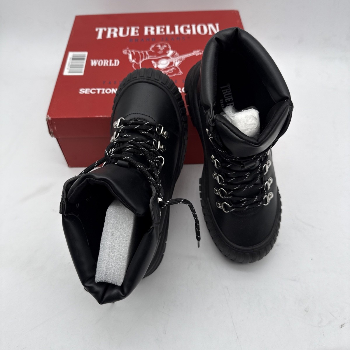 True Religion TR-CHRIS-S Black Lace Combat Boots Comfort Women's
