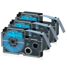 3PK XR-12BU Label Tape Black on Blue Compatible Casio 12mm Cartridge KL-120 750