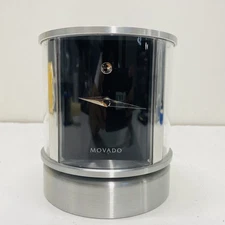 Movado Silver Black Modern Cyl Clock Thermometer Hygrometer Stainless Desk Decor